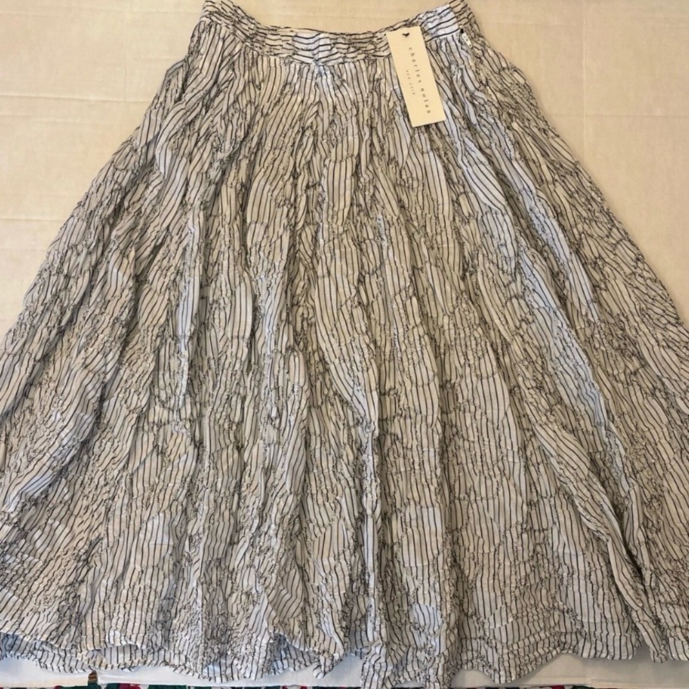 Vintage Charles Nolan Crinkle Look Women’s Black & White Full A Line Skirt 8 NWT